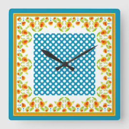 Country Marigolds Border and Polka Docks Wall Cloc Quadratische Wanduhr
