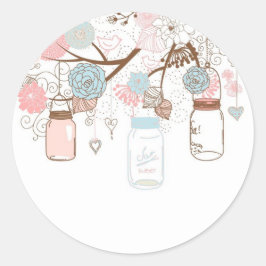Country Mason Jar Babyaufkleber Blau und Rosa Runder Aufkleber