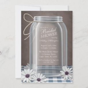 Country Mason Jar Blue Gingham Brautparty Einladung