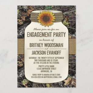 Country Mason Jar Camouflage Engagment Party Einla Einladung