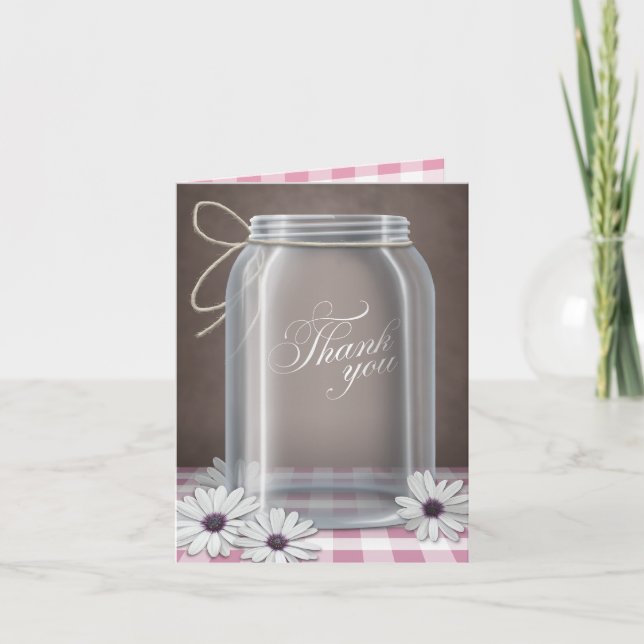 Country Mason Jar Daisy Pink Danke, dass Sie Karte (Vorderseite)
