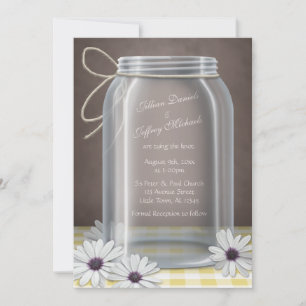 Country Mason Jar Daisy Yellow Brown Wedding Einladung