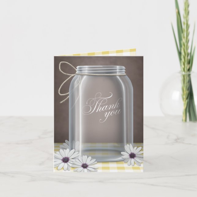 Country Mason Jar Daisy Yellow Dankeschön-Karten Dankeskarte (Vorderseite)
