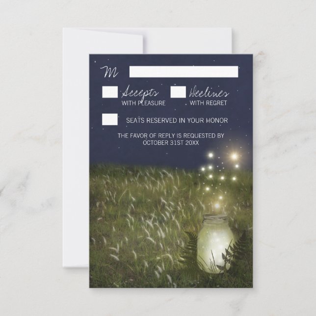 Country Mason Jar + Firefrefly Wedding RSVP Cards (Vorderseite)