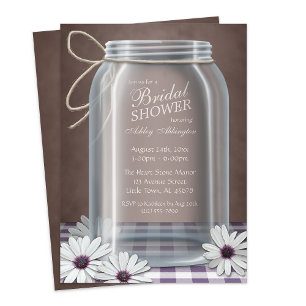 Country Mason Jar Lila Gingham Brautparty Einladung