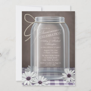 Country Mason Jar Lila Gingham Einladung