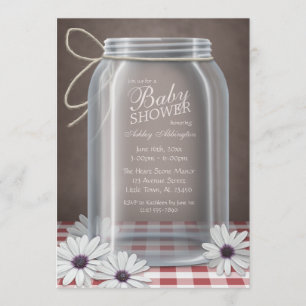 Country Mason Jar Red Gingham Baby Dusche Einladung