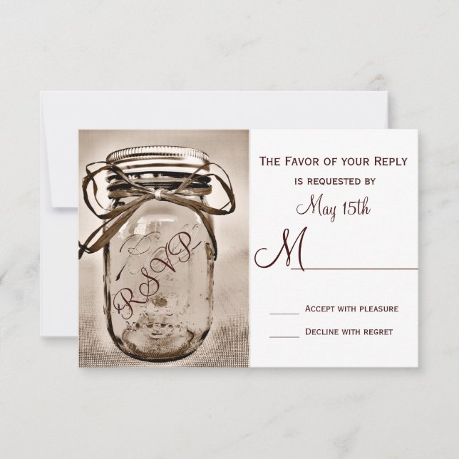 Country Mason Jar Rustic Wedding RSVP Cards (Vorderseite)