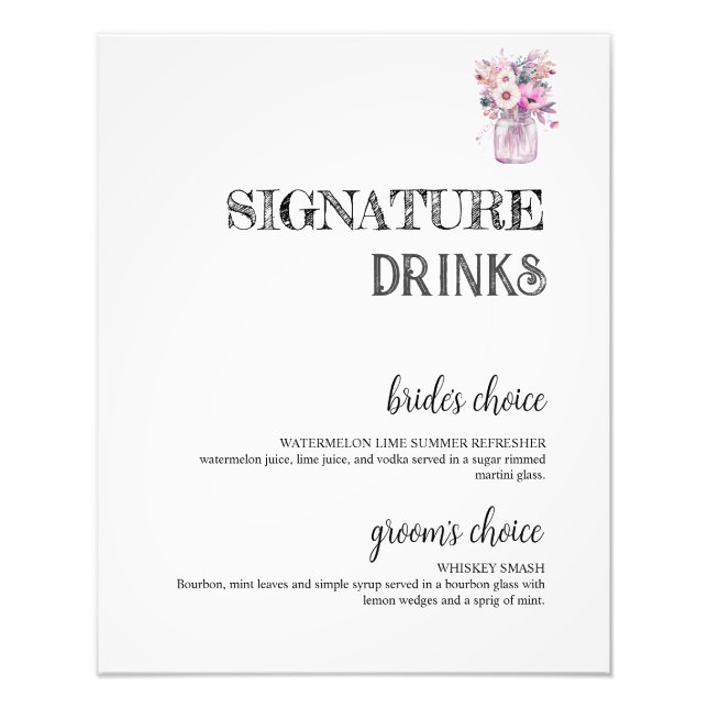 Country Mason Jar Signature Drinks Hochzeit Bar Fotodruck (Vorne)