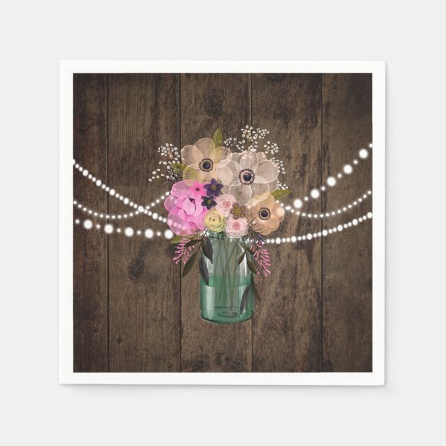Country Mason Jar Wood Blume Hochzeitsempfang Serviette (Vorderseite)