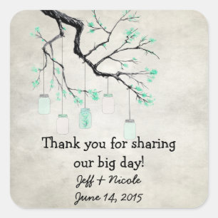 Country Mason Jars in Seafoam Green Wedding Quadratischer Aufkleber