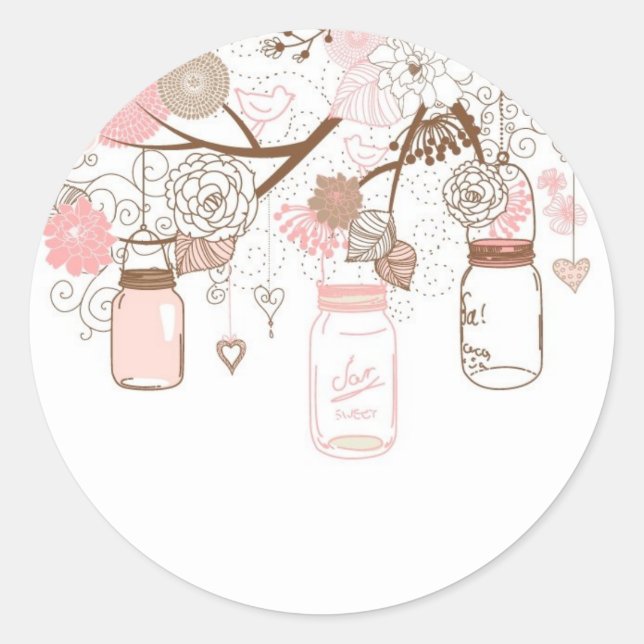 Country Mason Jars Pink Blume Runder Aufkleber (Vorderseite)