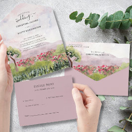 Country Meadow Dusty Rose Wasserfarbenhochzeit All In One Einladung