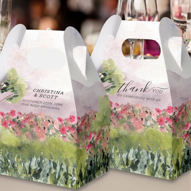 Country Meadow Watercolor Dusty Rose Hochzeit Geschenkschachtel (Personalized Wedding favor boxes from the Country Meadow collection)