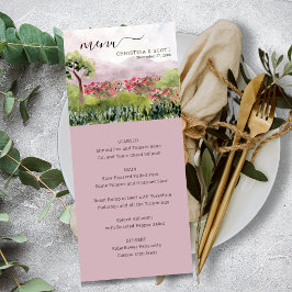 Country Meadow Watercolor Dusty Rose Wedding Menu Menükarte