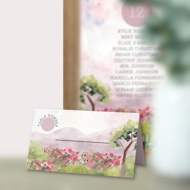 Country Meadow Watercolor Hochzeit Dusty Rose Platzkarte (Von Creator hochgeladen)
