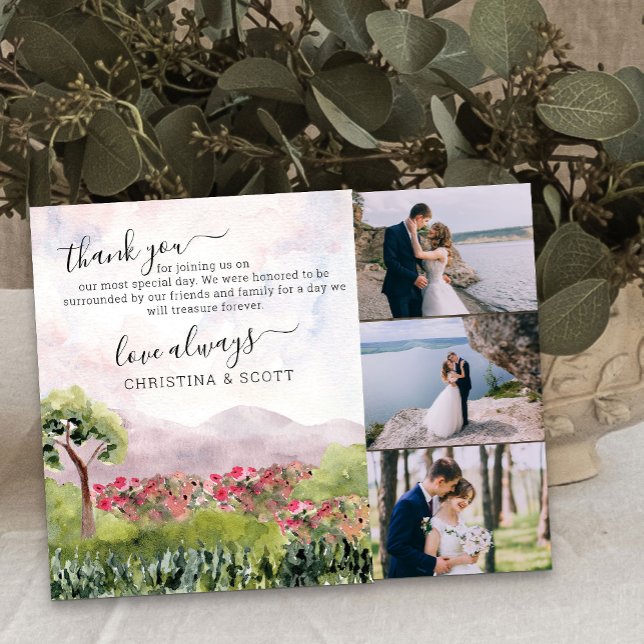 Country Meadow Wedding Watercolor Dankeskarte (Wedding photo thank you cards from the Country Meadow collection)