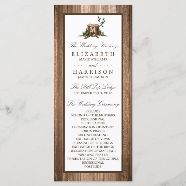 Country Monogram Tree & Wood Wedding Program Programm (Vorderseite)