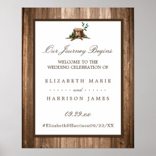 Country Monogram Tree & Wood Wedding Willkommen Poster