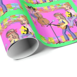 Country Music Band Cowgirls singen und Gitarren Geschenkpapier