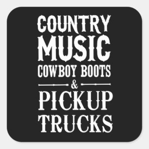 Country Music, Cowboy Boots & Lieferwagen Trucks Quadratischer Aufkleber