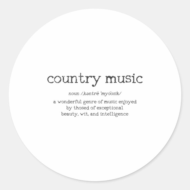 Country Music Definition Funny Saying Musician Gif Runder Aufkleber (Vorderseite)