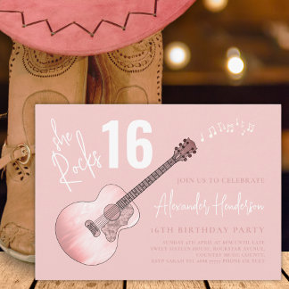 Country Music Gitarre 16. Geburtstagsparty Pink Einladung