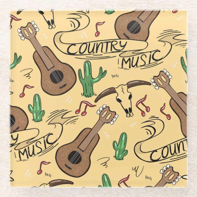Country Music Gitarre Cactus Pattern Glasuntersetzer (Vorderseite)