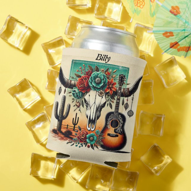 Country Music Gitarre Kuh Schädel Wüstenkaktus Dosenkühler (In Situ Sommer)