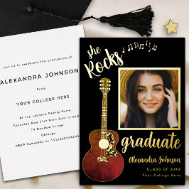 Country Music Graduate Party Script Black and Gold Folieneinladung