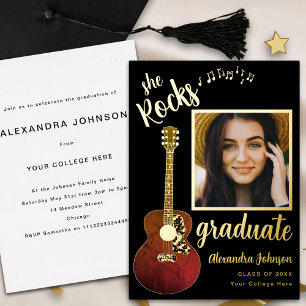 Country Music Graduate Party Script Black and Gold Folieneinladung
