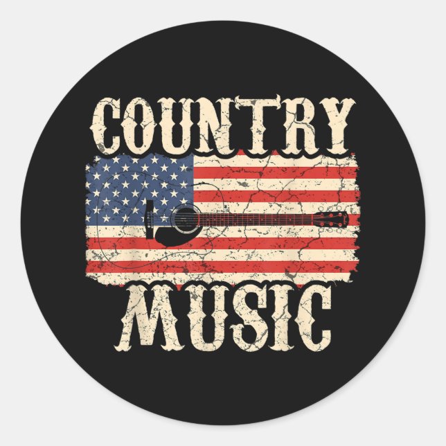 Country Music Guitar American Flag Geschenk Runder Aufkleber (Vorderseite)