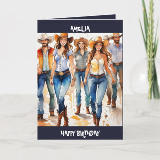 Country Music Line Dancing, bearbeitbare Geburtsta Feiertagskarte
