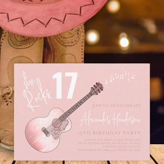 Country Music Pink Gitarre 17. Geburtstagsparty Einladung