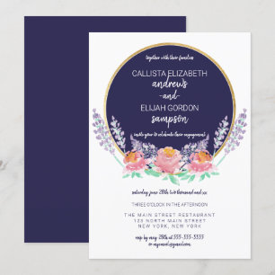 Country Navy Pink Lilac Wild Blume Engagment Einladung