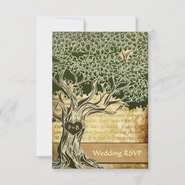 Country Oak Tree Vintage Wedding RSVP Cards (Vorderseite)