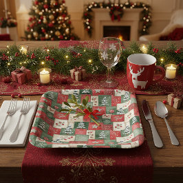 Country patchwork christmas pattern pappteller