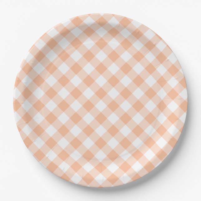 Country Peach Gingham Pappteller (Vorderseite)