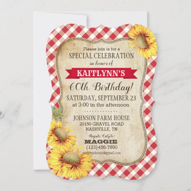 Country Picnic mit Sonnenblumen Birthday Invite Einladung (Vorderseite)