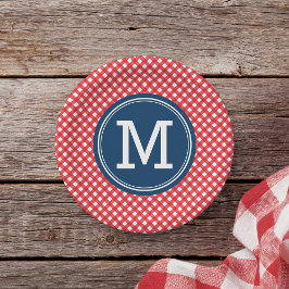 Country Picnic Red Gingham Personalize Monogram Pappteller