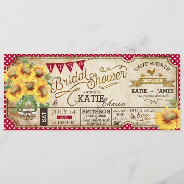 Country Picnic Sonnenblumen Rustikales Brautparty Save The Date (Vorderseite)