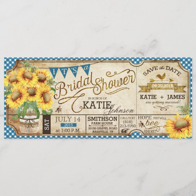 Country Picnic Sonnenblumen Rustikales Brautparty Save The Date (Vorderseite)