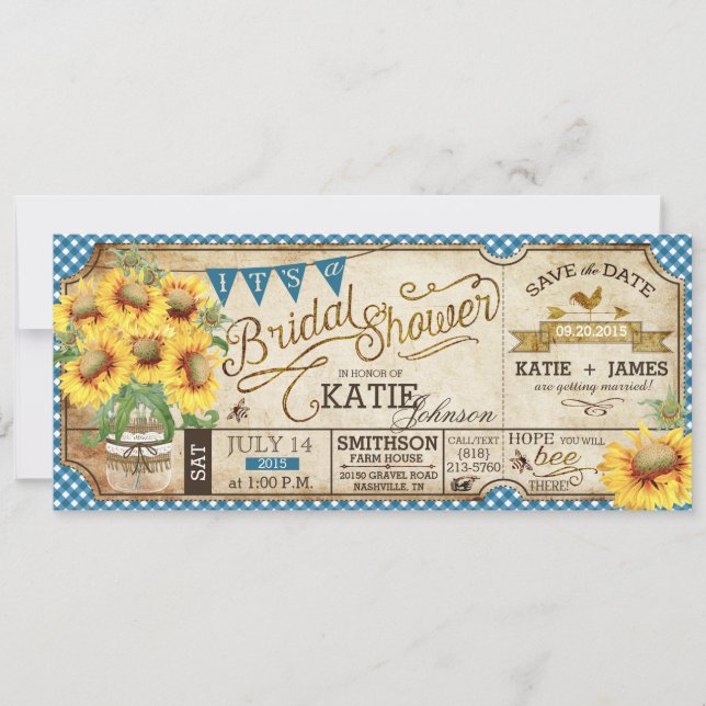 Country Picnic Sonnenblumen Rustikales Brautparty Save The Date (Vorderseite)