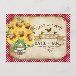 Country Picnic Sunflower Gingham Save the Date Ankündigungspostkarte