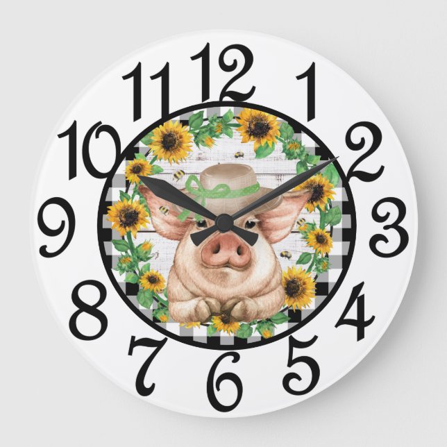 Country Pig Acrylic Wall Clock Große Wanduhr (Vorderseite)