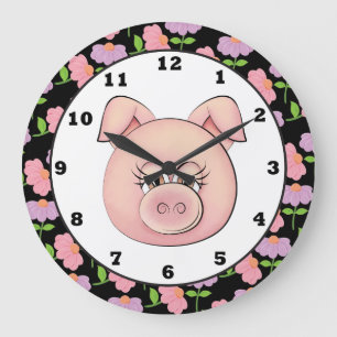 Country Pig Cartoon Wanduhr