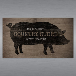 Country Pig Silhouette Rustikaler Stil Familienbet Magnetische Visitenkarte