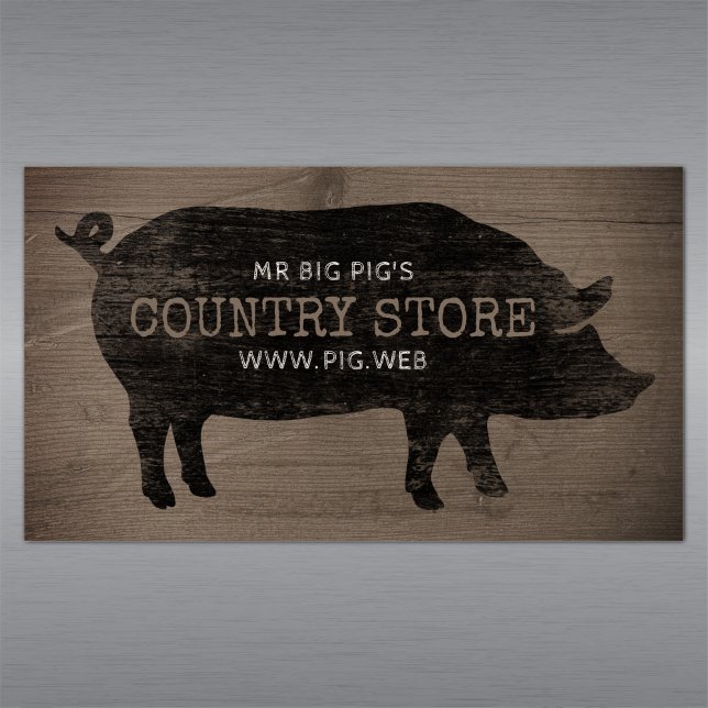 Country Pig Silhouette Rustikaler Stil Familienbet Magnetische Visitenkarte (Von Creator hochgeladen)