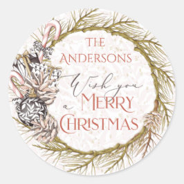 Country Pine Candy Cane Frohe Weihnachten Runder Aufkleber