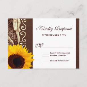 Country Pine Needles Sonnenblumen Hochzeit RSVP Ka Karte
